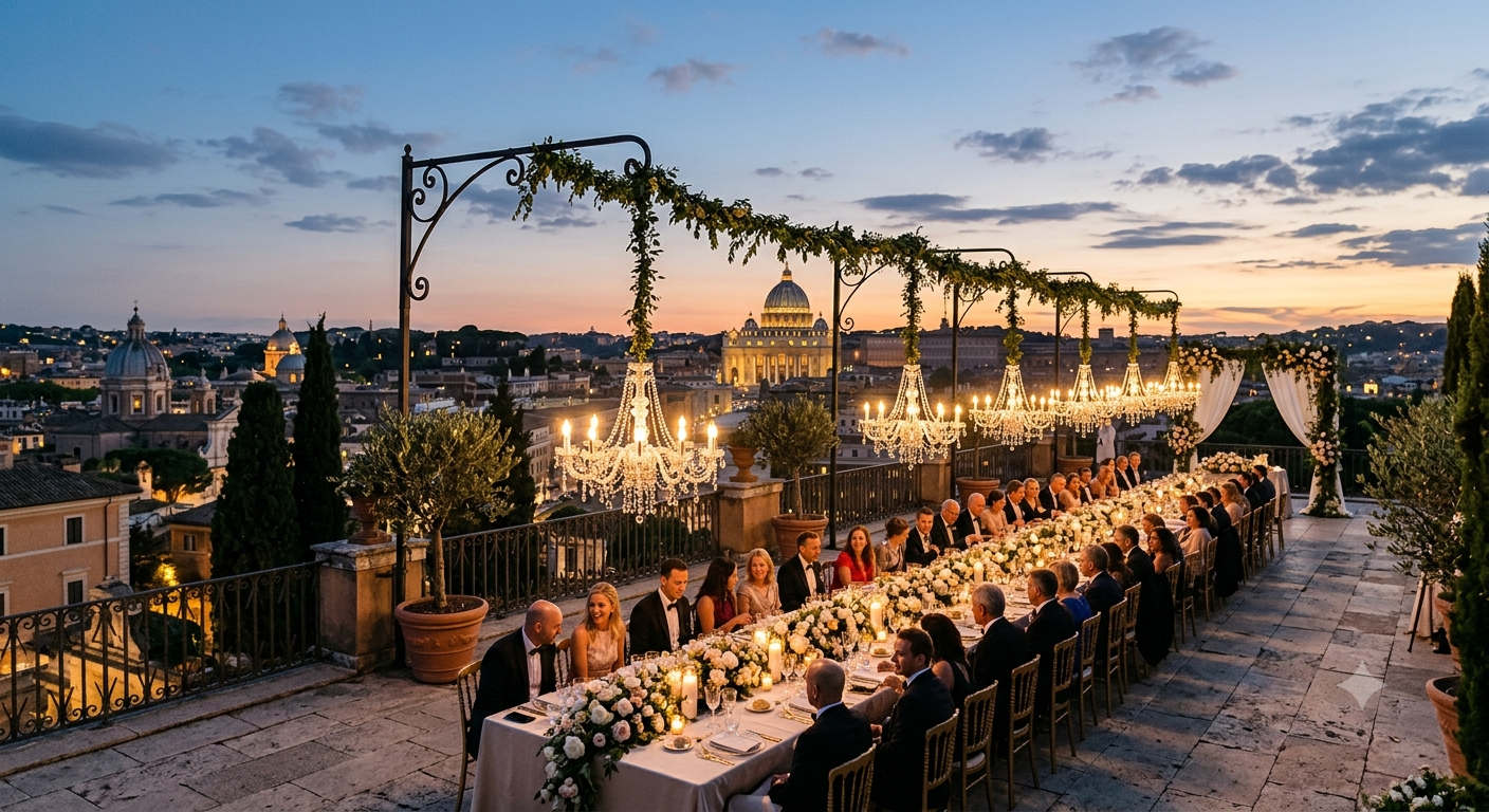 wedding in Rome by night